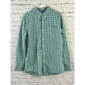 Y2K Chaps Mens LS Sustainable Easy Care Woven Shirt Green/Blue Plaid Sz Large